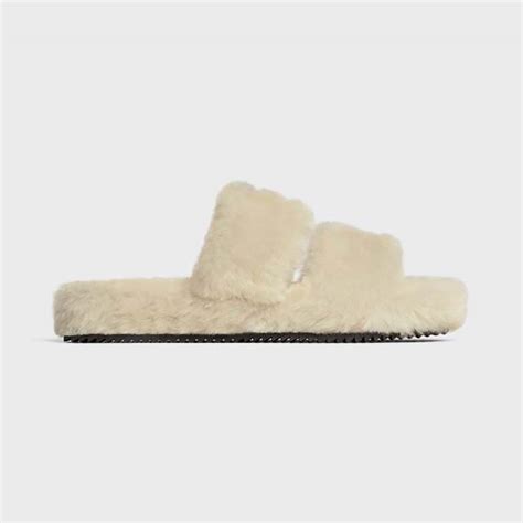 celine triomphe slide|CELINE FUR SLIDES TRIOMPHE in Shearling.